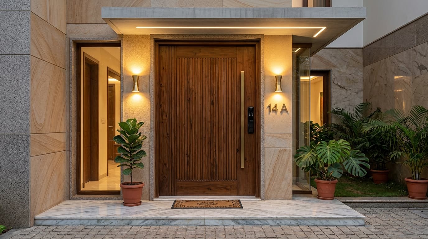 Teakwood Main Door Elevation & Entrance Craftsmanship
